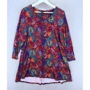 Intro Women's Plus Sz 1X Multicolor Paisley Prints Stretchy 3/4 Sleeve Tunic Top